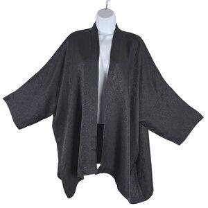 Eskandar Kimono Cardigan Open Front Womens Black Printed Lagenlook CJ-2128
